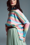 Camisola multicolorida de gola alta com fendas laterais