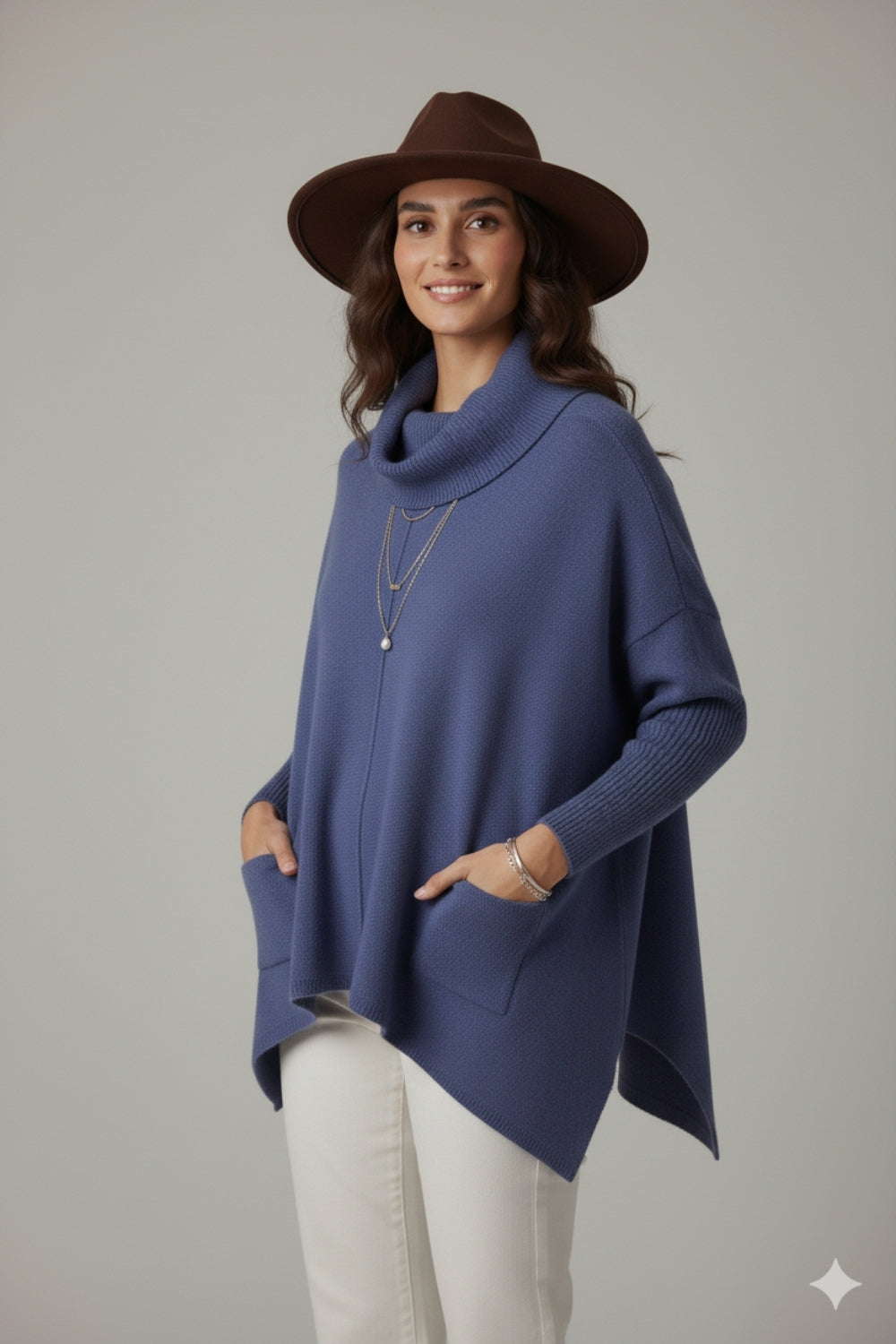 Camisola oversized azul-marinho com bolsos ˆ frente