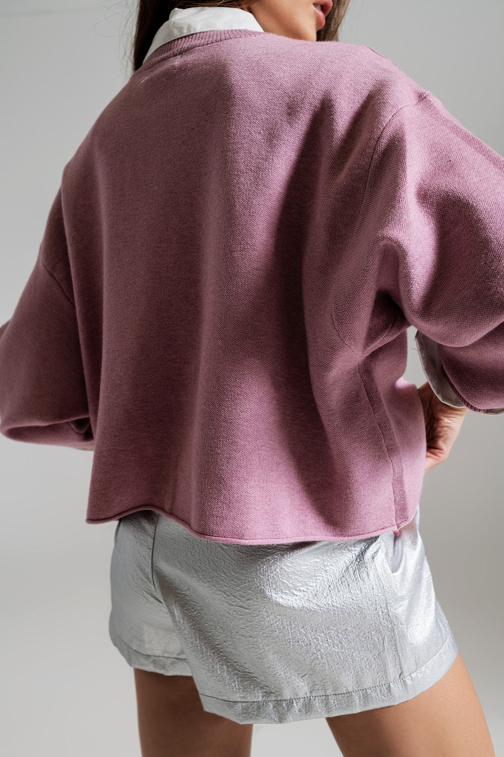 Camisola oversized com decote em barco em rosa antigo