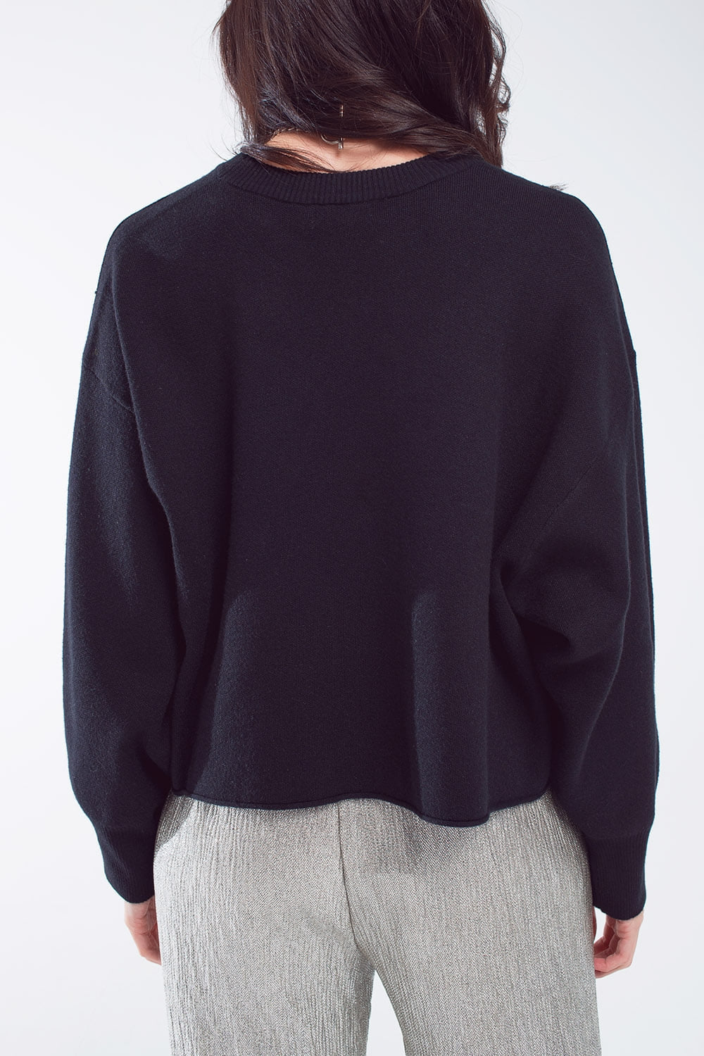 Camisola oversized com gola de barco em preto