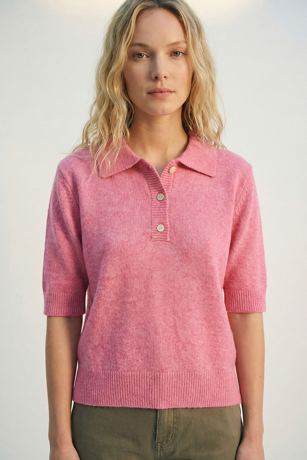 Q2 Camisola pólo cor-de-rosa de malha macia e fofa