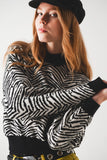 Camisola preta com estampa de zebra
