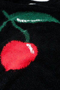 camisola preta com estampado de cerejas