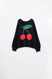 Q2 camisola preta com estampado de cerejas