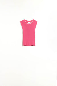 Camisola regata rosa framboesa com rebordo branco
