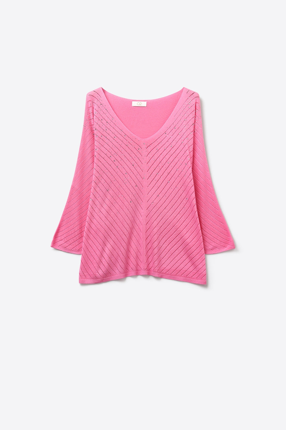 Q2 Camisola rosa com decote em V e pormenores subtis de brilho