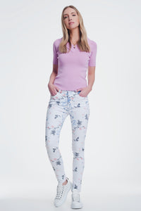 Camisola rosa com decote em V