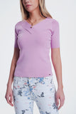 Q2 Camisola rosa com decote em V