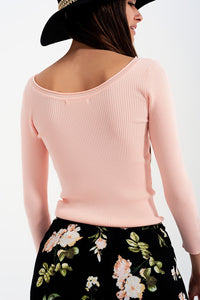 Camisola rosa com decote largo