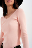 Camisola rosa com decote largo