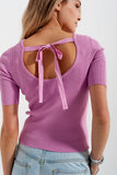 Q2 Camisola rosa trabalhada com nó nas costas