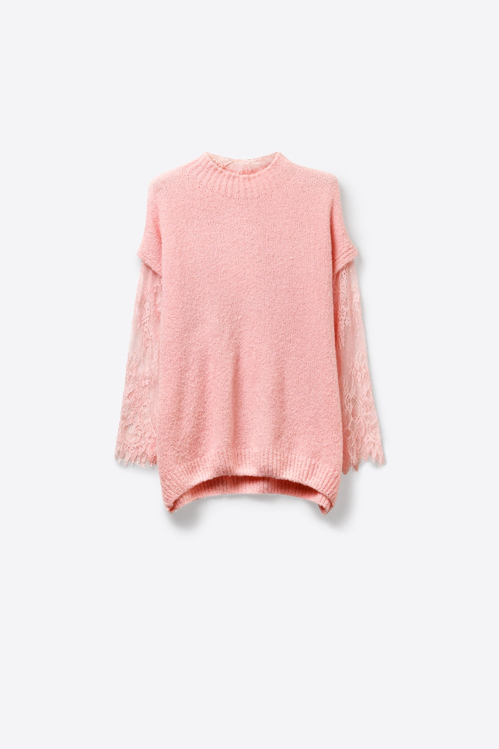 Camisola sem mangas em malha macia com forro de renda em cor-de-rosa