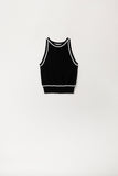 Q2 Camisola sem mangas em preto com detalhes em linhas brancas