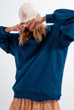 Camisola super grande com costura decorativa em azul