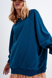 Camisola super grande com costura decorativa em azul