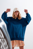 Camisola super grande com costura decorativa em azul