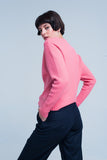 Camisola texturizada rosa com gola redonda motivo listrado
