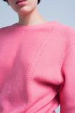 Camisola texturizada rosa com gola redonda motivo listrado