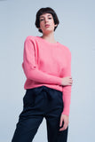 Camisola texturizada rosa com gola redonda motivo listrado