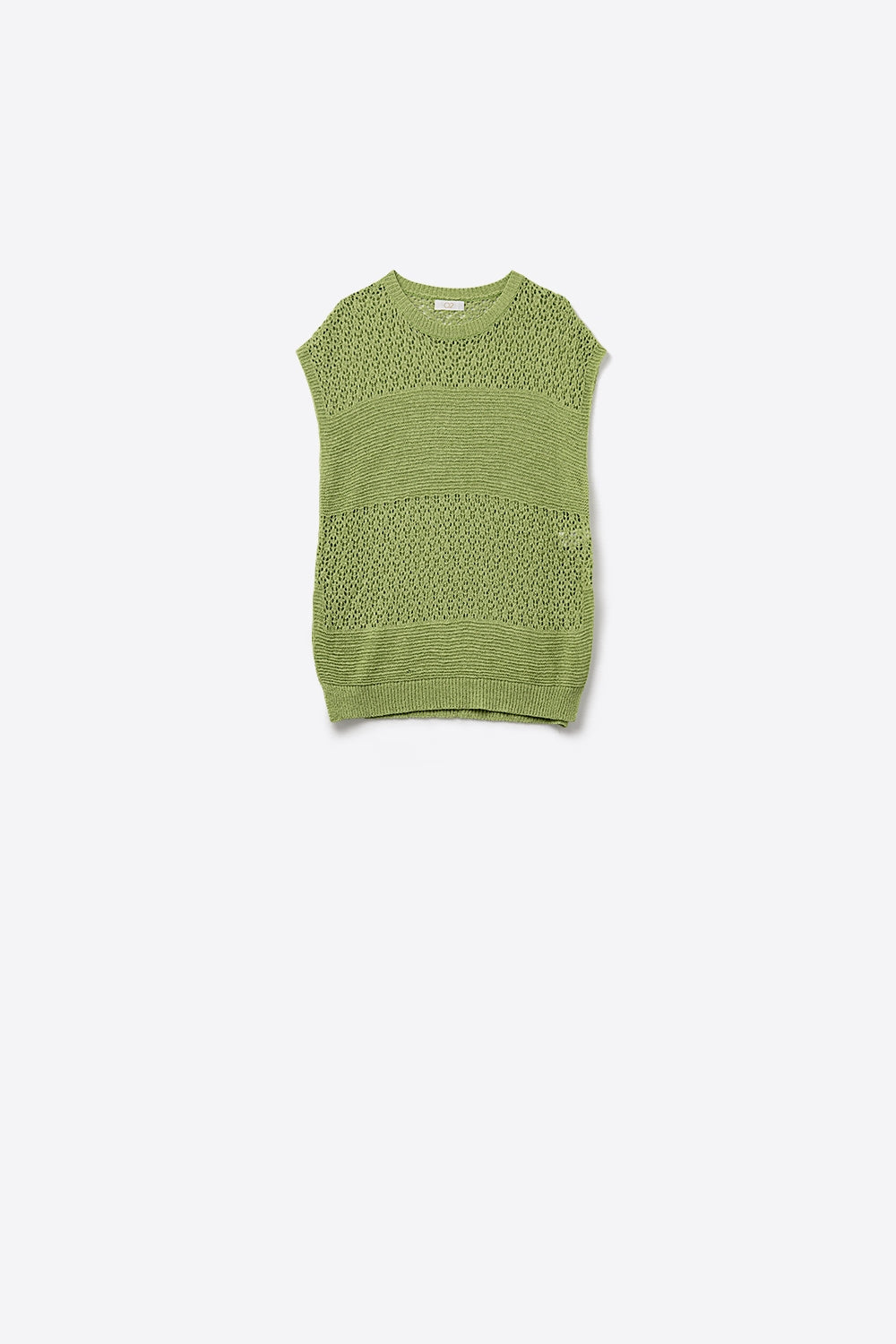 Q2 Camisola verde com malha aberta macia e mangas caídas