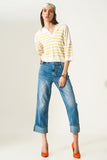 Camisola verde com pescoço de polo listrado modelo Vintage 70s