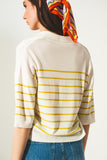 Camisola verde com pescoço de polo listrado modelo Vintage 70s