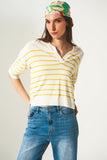 Q2 Camisola verde com pescoço de polo listrado modelo Vintage 70s