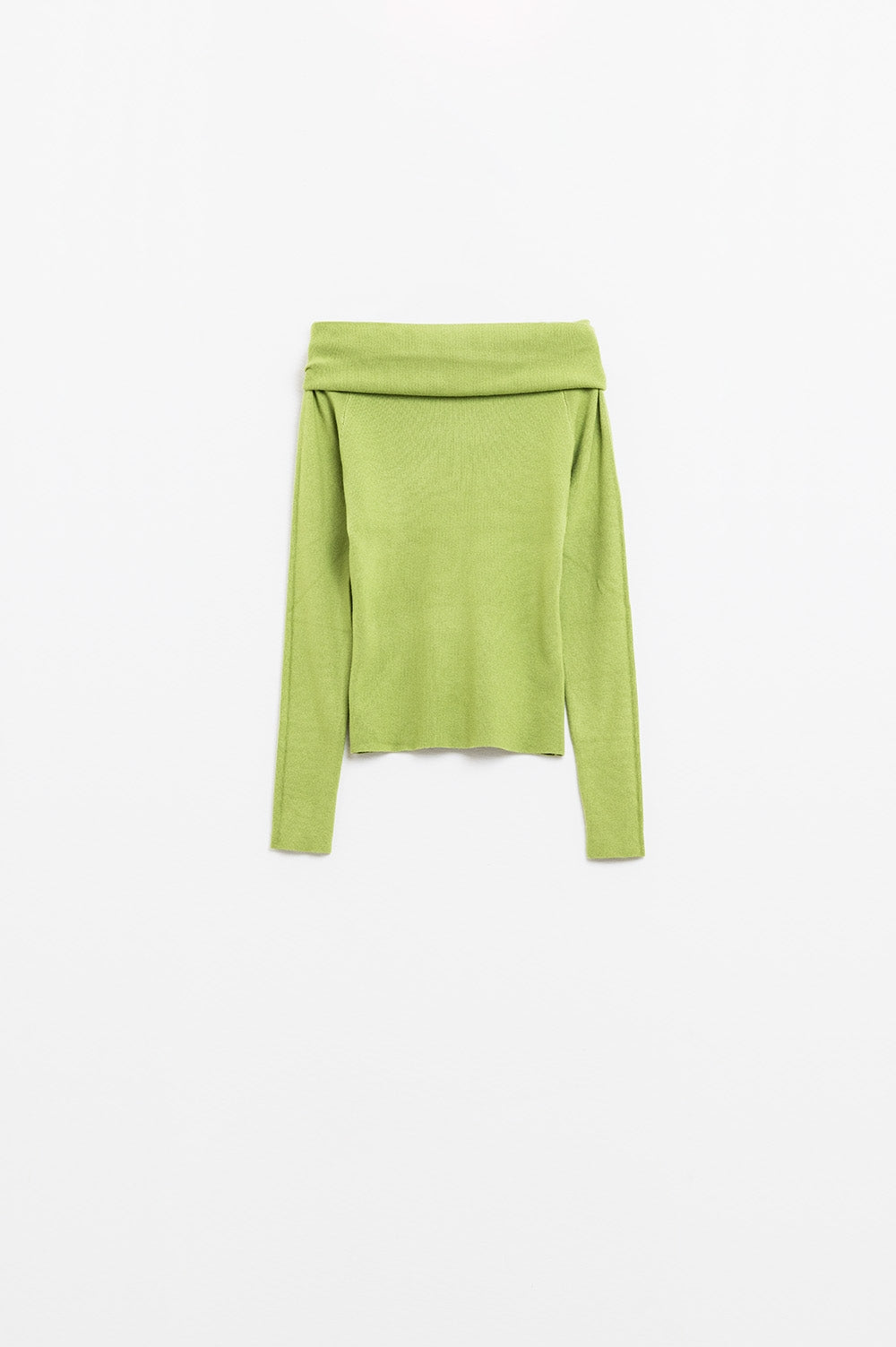 Q2 camisola verde de malha fina com gola redonda larga