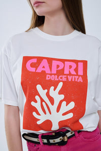 Capri La Dolce Vita T-shirt branca com estampado gráfico