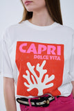 Capri La Dolce Vita T-shirt branca com estampado gráfico