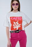 Capri La Dolce Vita T-shirt branca com estampado gráfico
