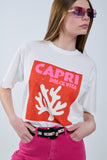 Capri La Dolce Vita T-shirt branca com estampado gráfico