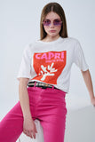 Q2 Capri La Dolce Vita T-shirt branca com estampado gráfico