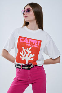 Capri La Dolce Vita T-shirt branca com estampado gráfico