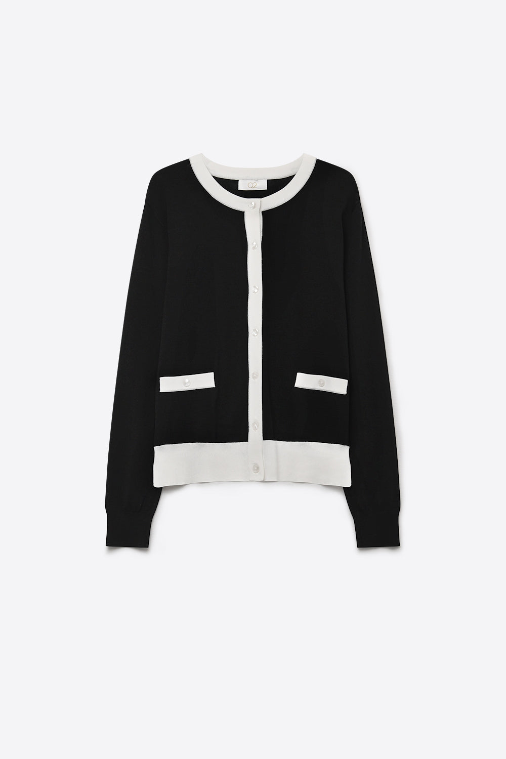 Q2 Cardigan de Ajuste Regular com Acabamento Contrastante de Malha Fina na Cor Preta