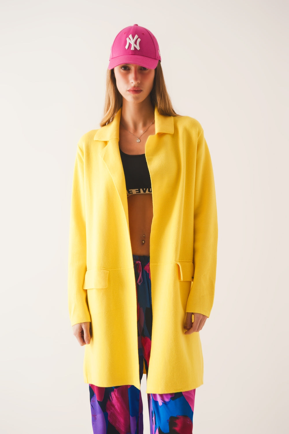 Cardigan de gola oversized em amarelo