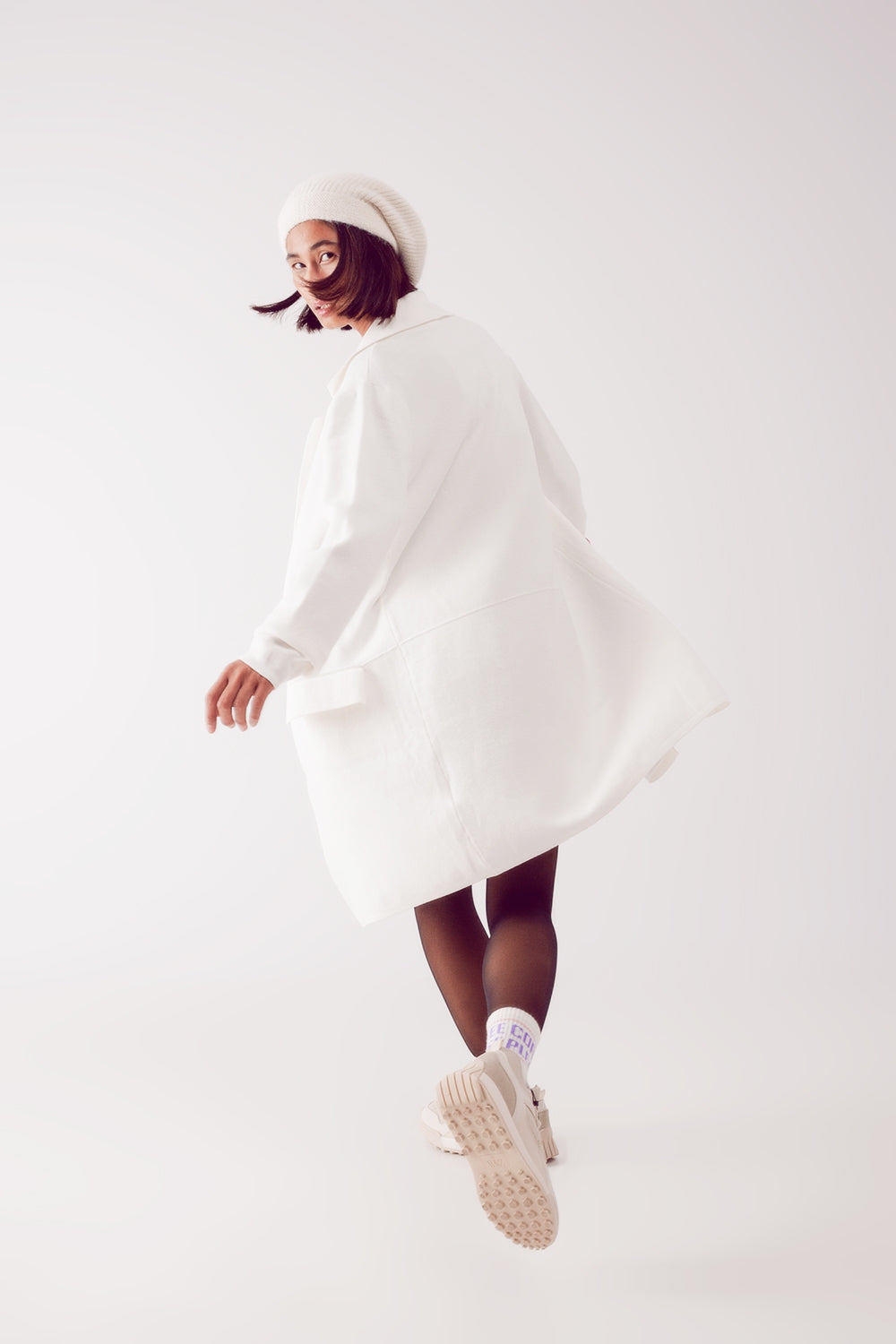 Q2 cardigan de gola oversized em branco