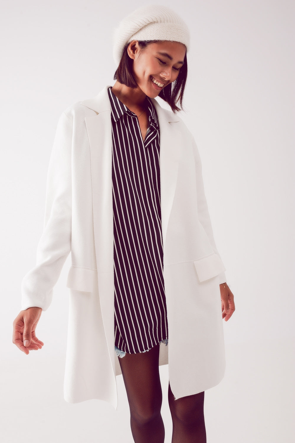 cardigan de gola oversized em branco