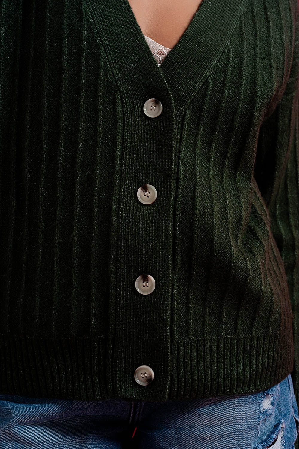 Cardigan de malha com mangas de balão verde