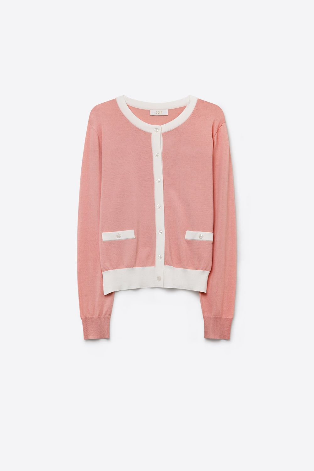 Q2 Cardigan de Malha Fina com Acabamento Contrastante cor rosa antigo