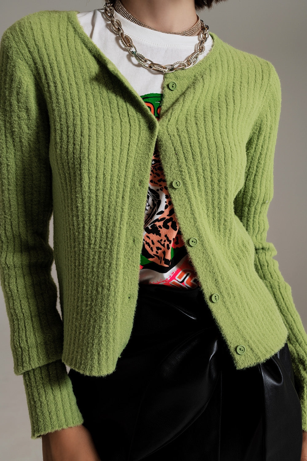 Cardigan de malha fofo super macio verde
