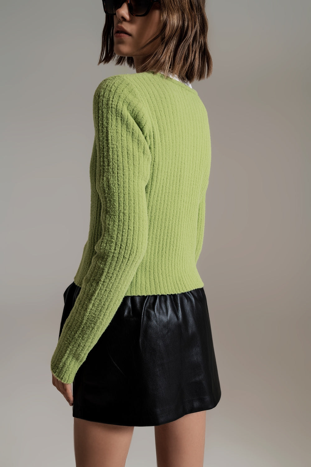 Cardigan de malha fofo super macio verde