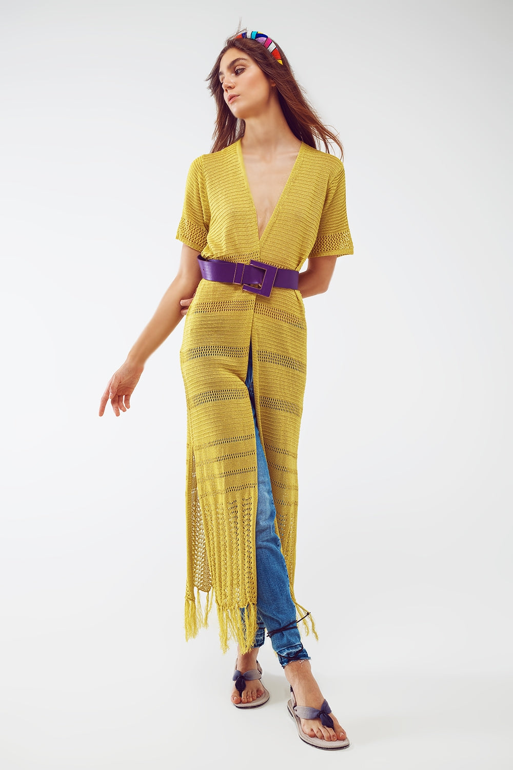 Q2 Cardigan de malha maxi verde