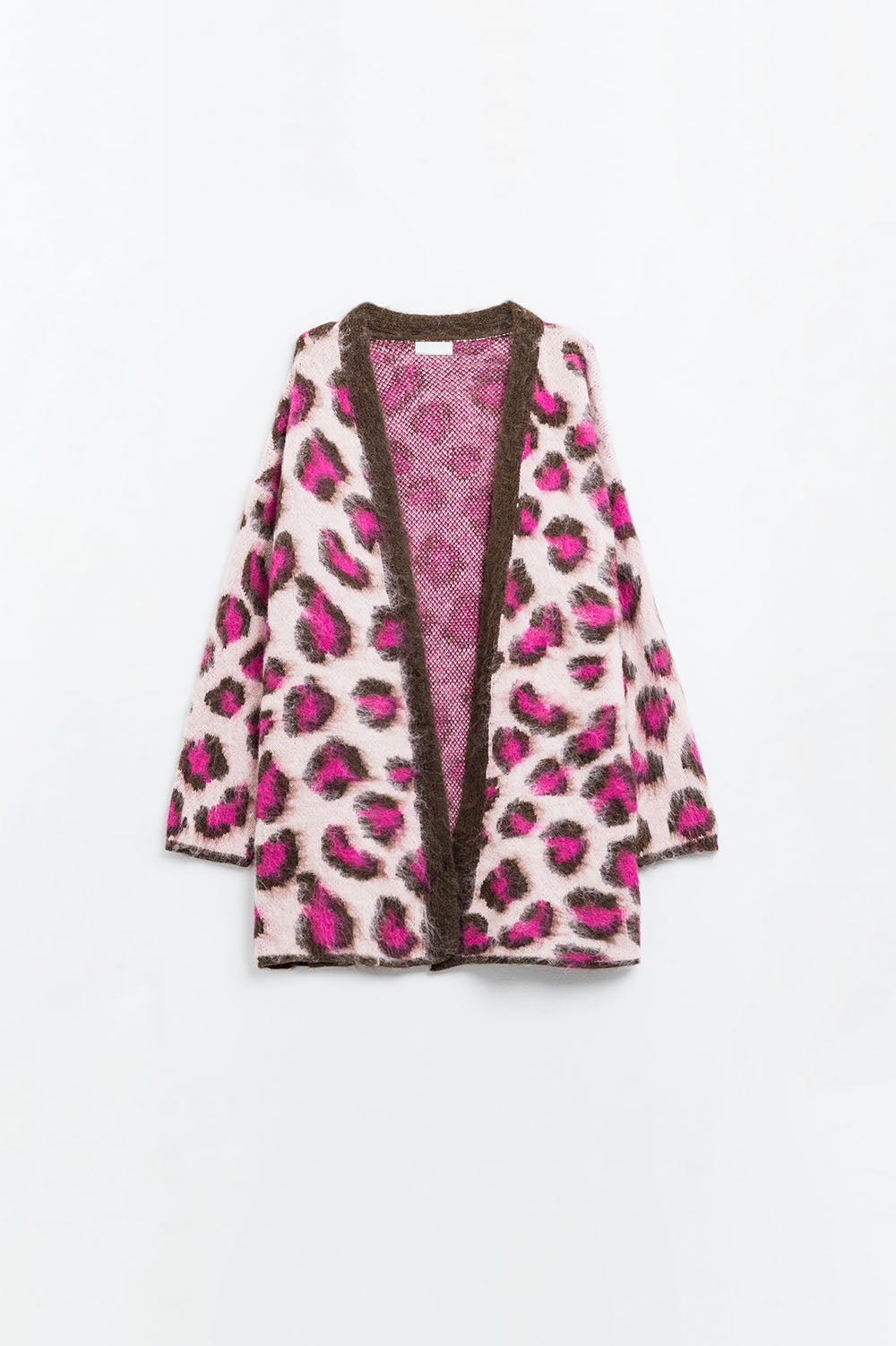 Q2 Casaco com estampado de leopardo rosa e lã
