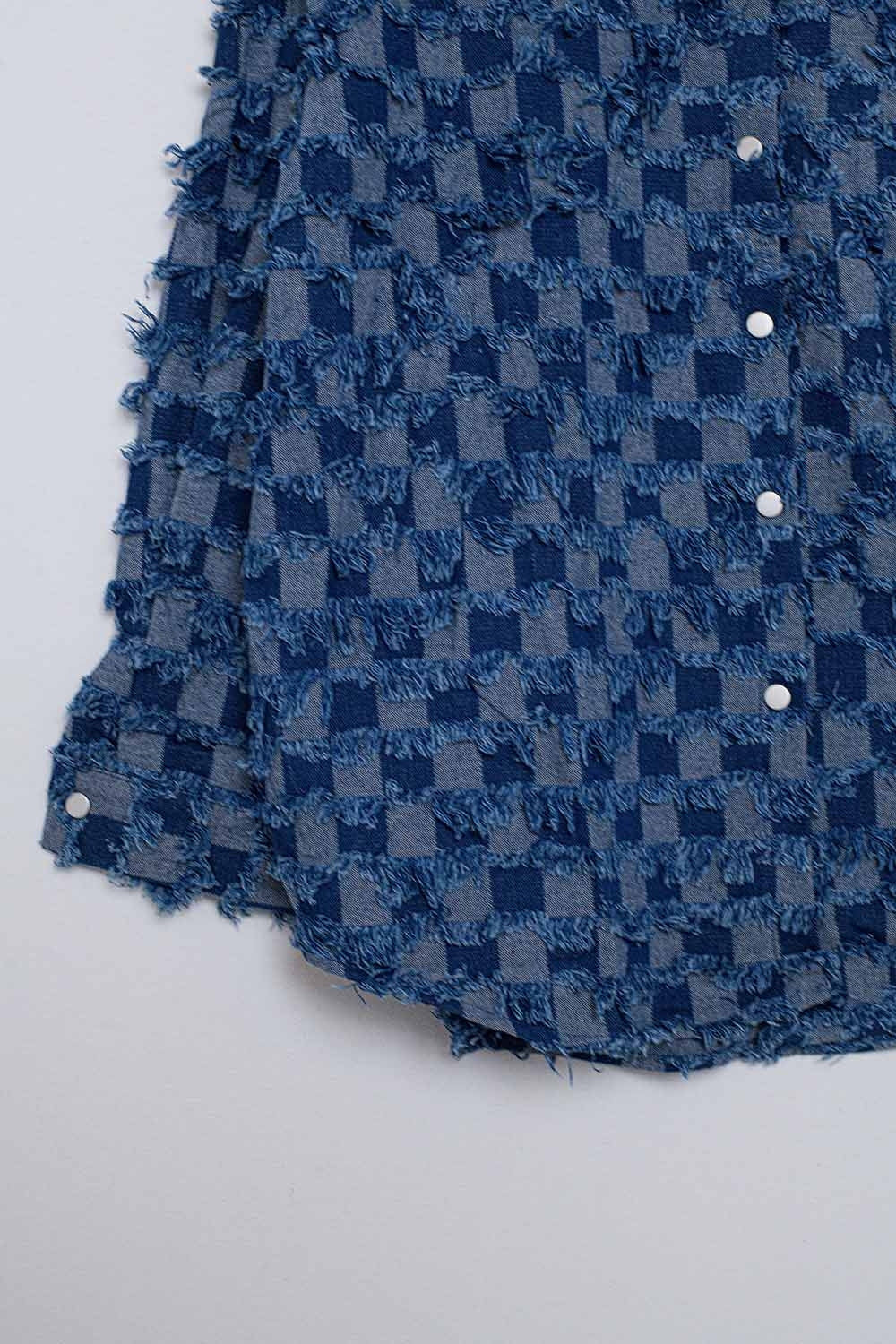 Casaco cuadrados azul com folhos