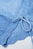 Casaco curto de croché azul com pormenor em lurex