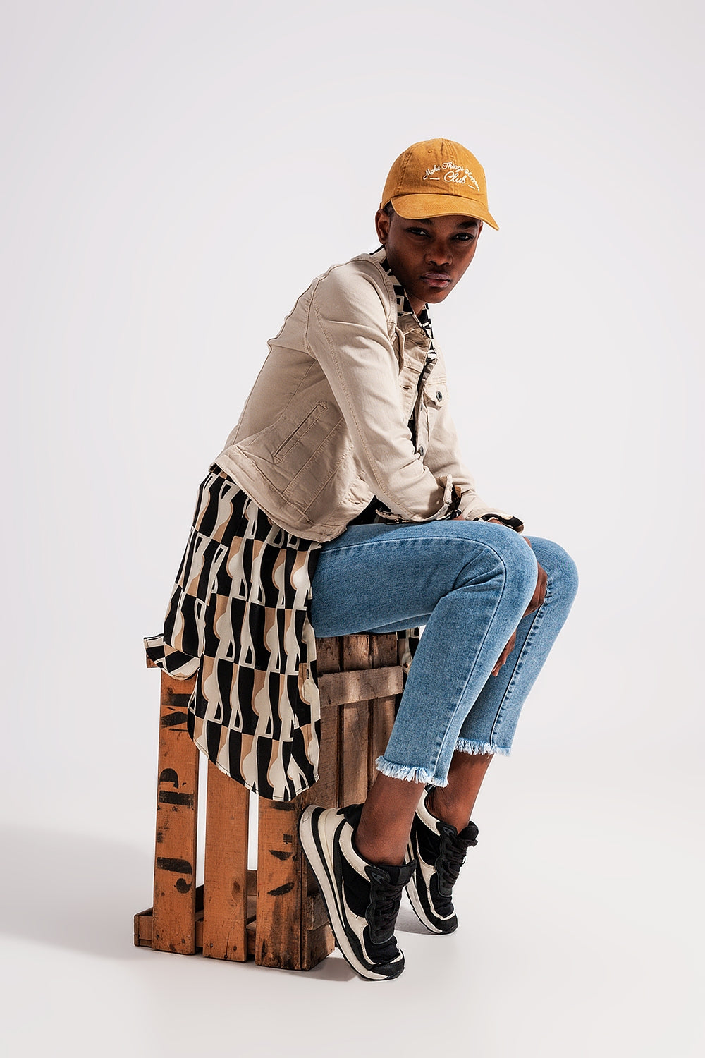 Casaco de ganga bege justo