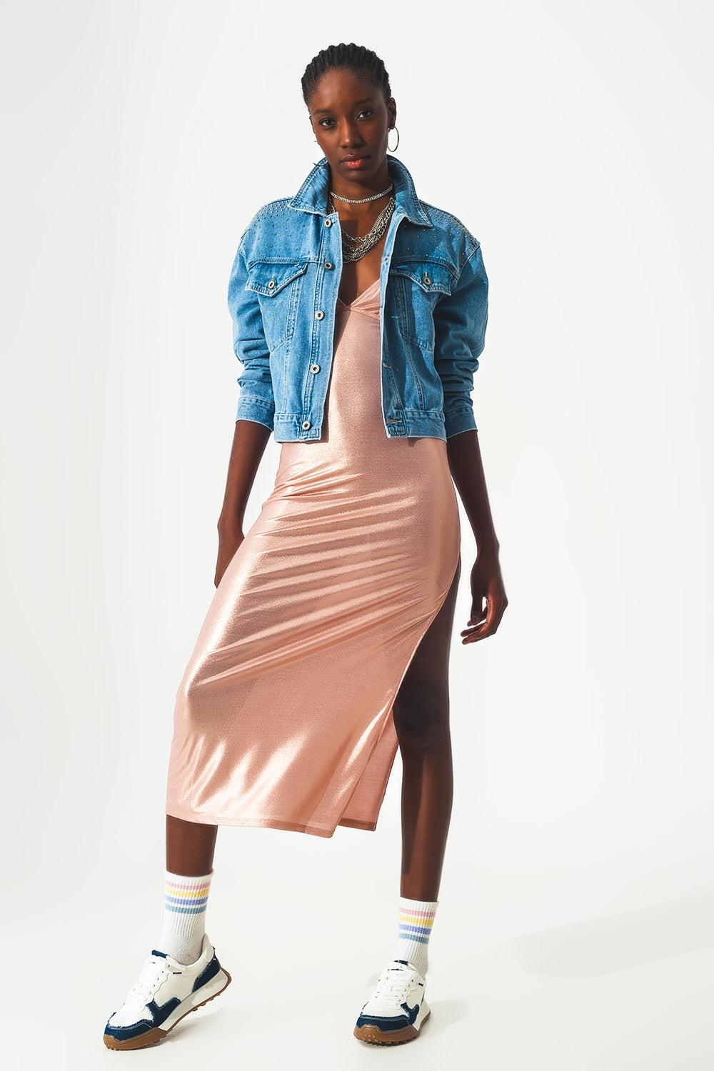 Casaco de ganga com bolinhas em azul