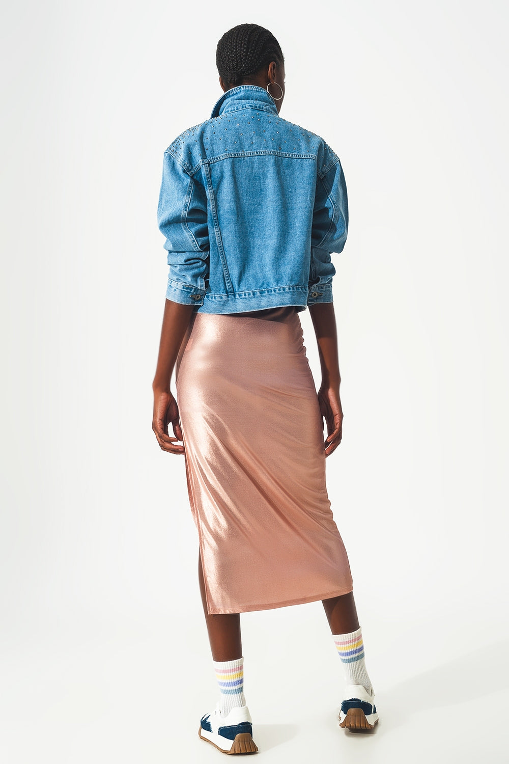 Casaco de ganga com bolinhas em azul