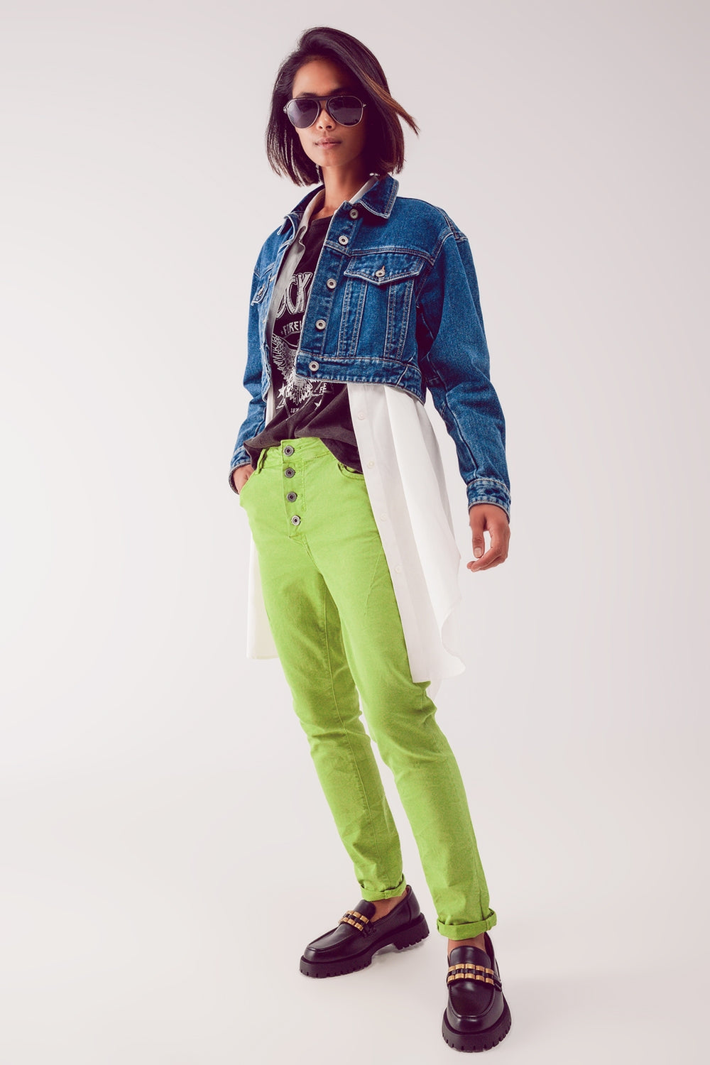 Casaco de ganga curto em azul médio